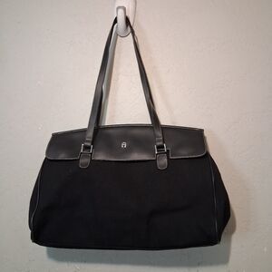 Etienne Aigner Black‎ Bag Shoulder Contrast Canvas-Leather